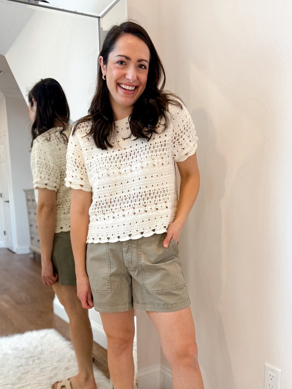 Universal Thread Cream Crochet Short Sleeve Top